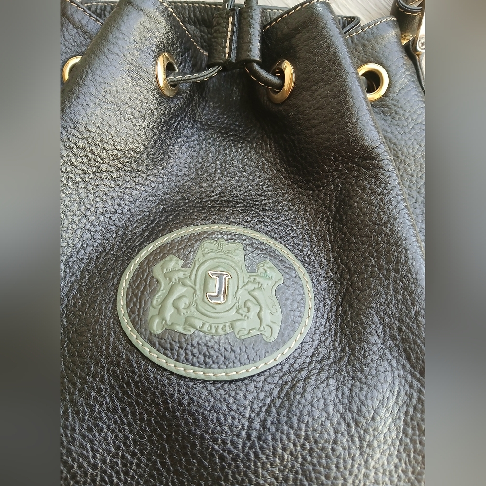 JOYCE Black Leather Drawstring Bag - Picture 8 of 11